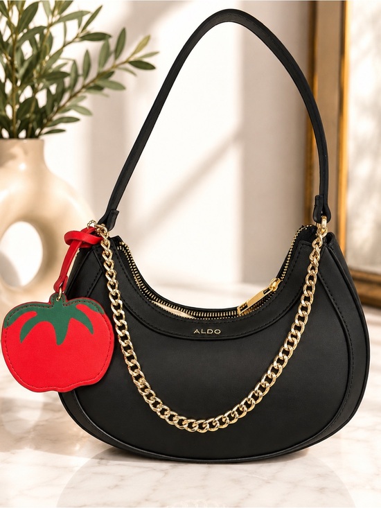 Aldo Handbags - NWT ALDO Black Crescent Shoulder Bag Gold Chain Tomato Charm